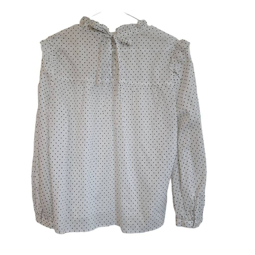 Madewell Women's White & Mini Black Polka-dot Cotton Ruffle & Long Sleeve Top - Picture 7 of 11